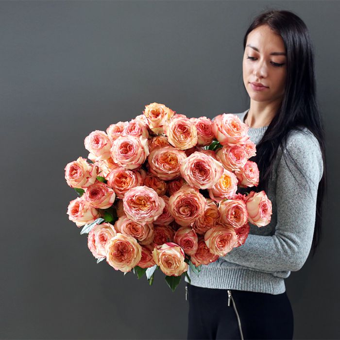 Абрикосовые розы 51шт. ― Amourflowers