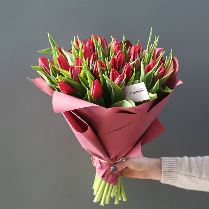 Классические красные тюльпаны 31шт. ― Amourflowers