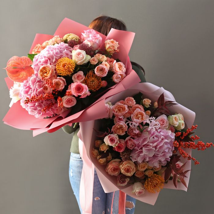 Класический персиково-розовый букет. ― Amourflowers